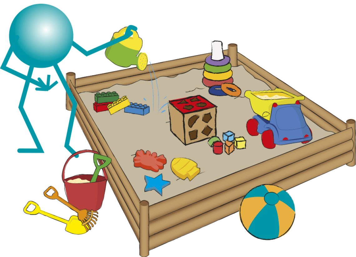 sandbox caja con niño